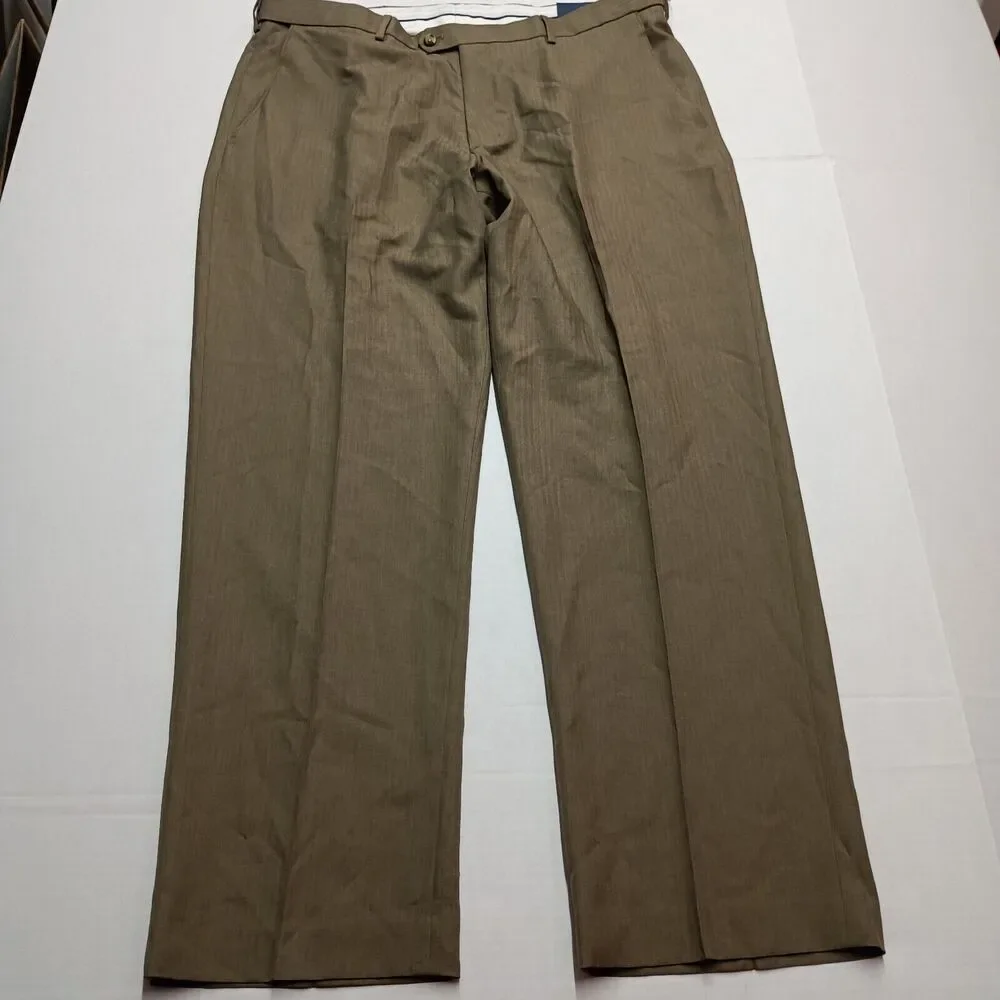 Croft and Barrow Dress Pants Men's 40x32 Tan Classic Fit Stretch Flat Front